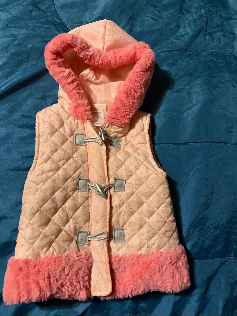 Girls' 2T Pink Quilted Hooded Vest with Faux Fur Trim by Little Lass
